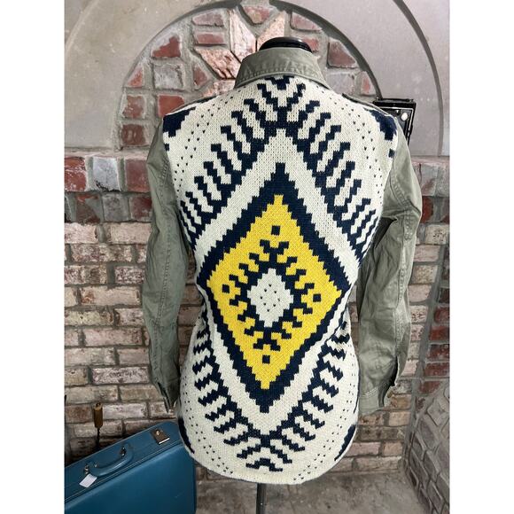 Blu Pepper shacket green khaki yellow knit aztec pattern sweater back - Picture 5 of 10